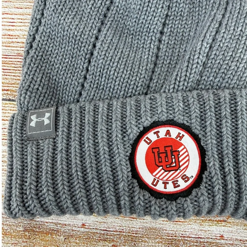 Under Armour Utah Utes Womens‎ Gray Pom Beanie Knit Hat Fleece Lined UH789W949H
